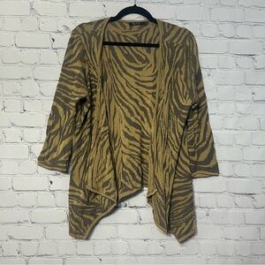 NIC+ZOE Brown Animal Zebra Print Open Front Cardigan Sweater 3/4 Sleeves SZ XL